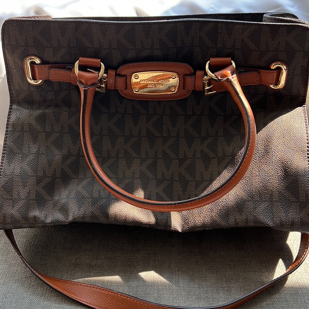 NWOT - Michael Kors Brown Signature Coated Canvas and Leather Hamilton Tote